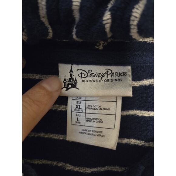Disney Parks Hoodie Size L Mickey Mouse Blue Striped Zip Front Sweatshirt Jacket - Picture 3 of 8